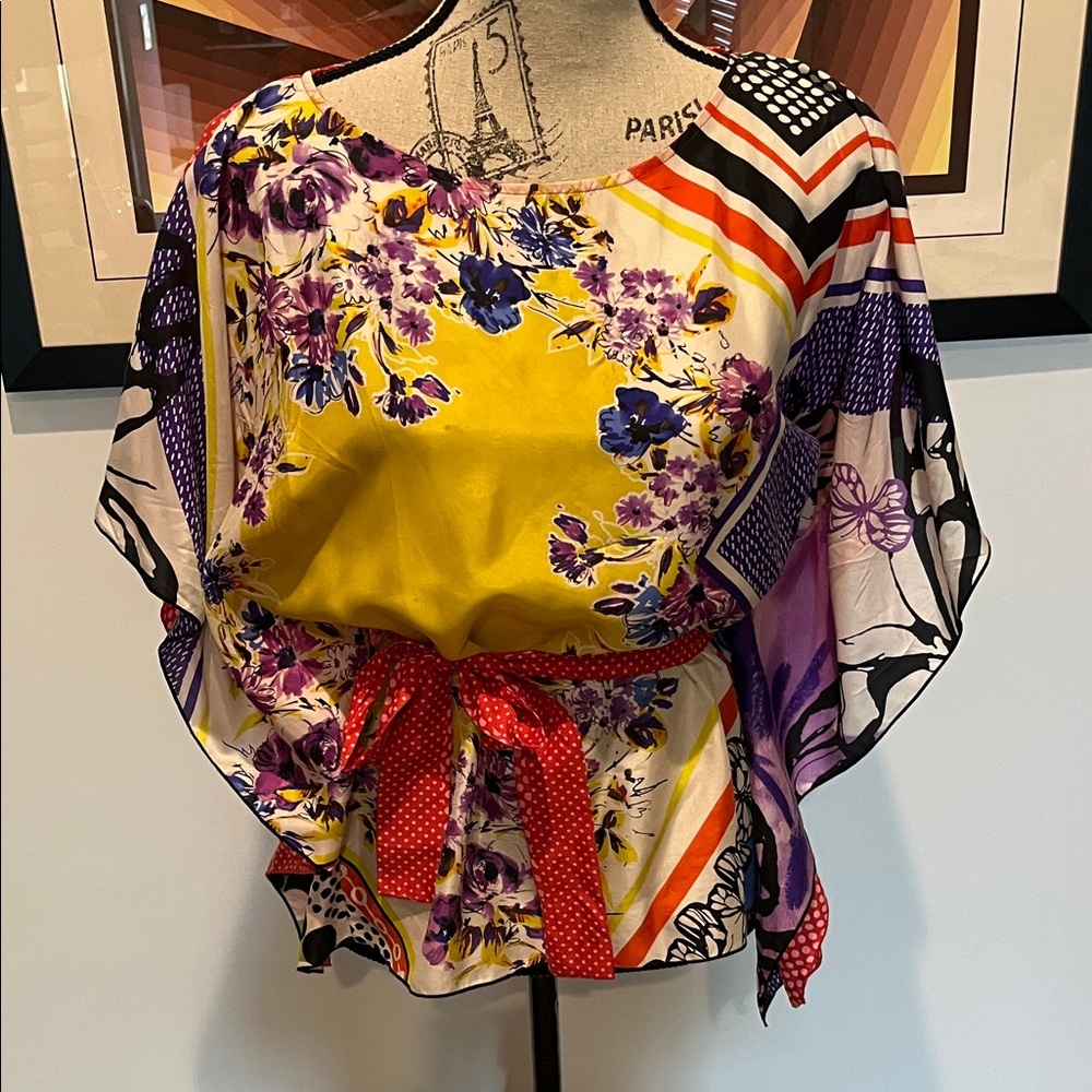 CAbi Yellow and Purple Floral Blouse